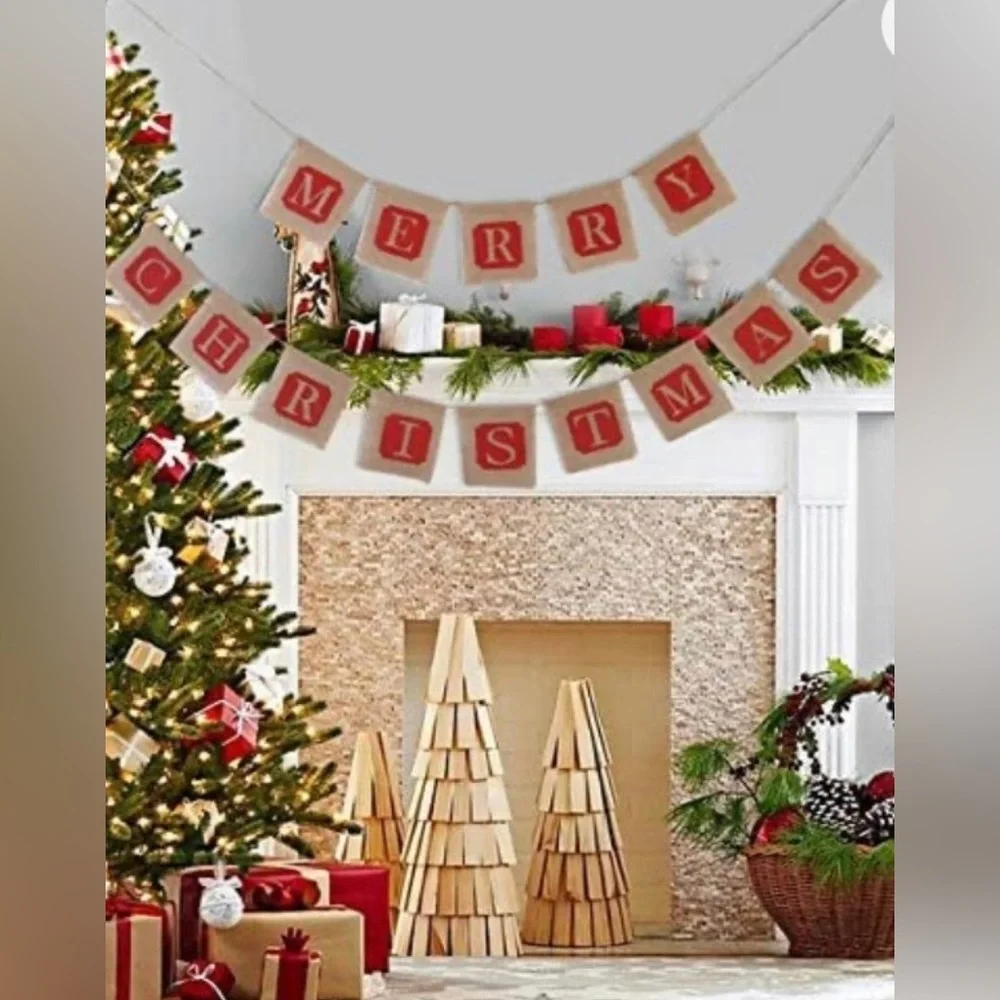 Merry Christmas Jute Burlap Banner *New*